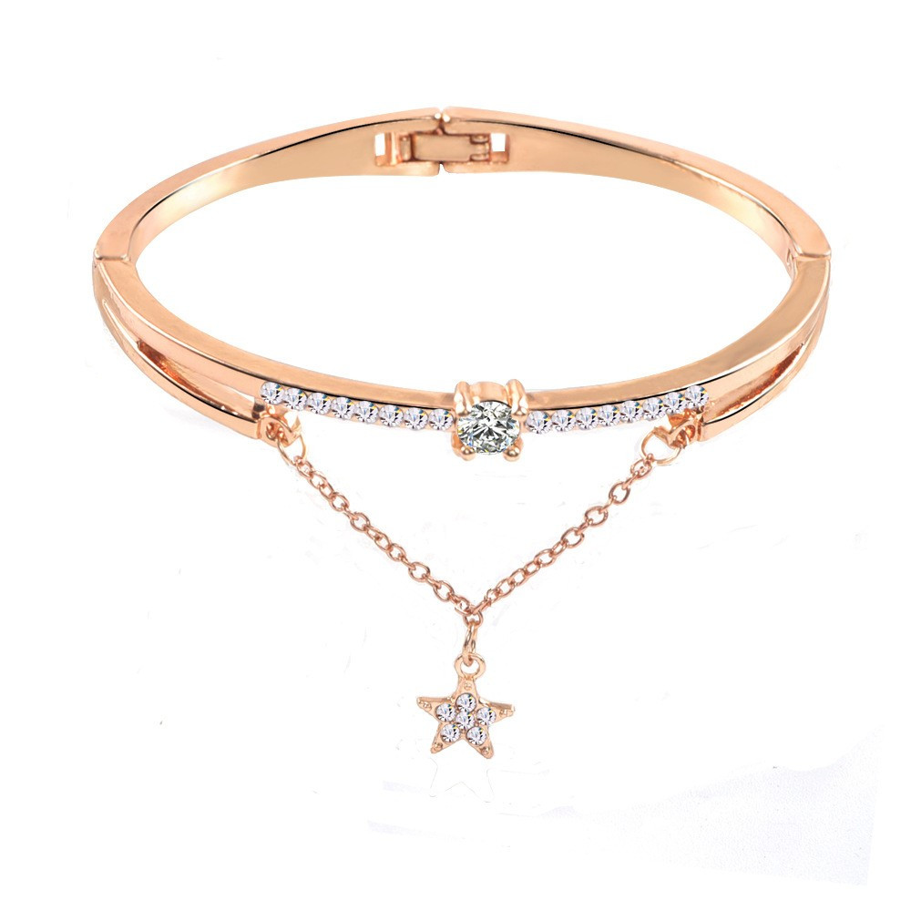Bratara metalica, Geneva CS1128, model cu cristale, elegant, rose gold