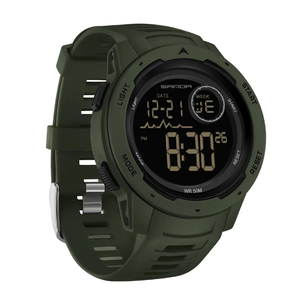Ceas barbatesc digital Samda CS1760, silicon, verde, cadran negru