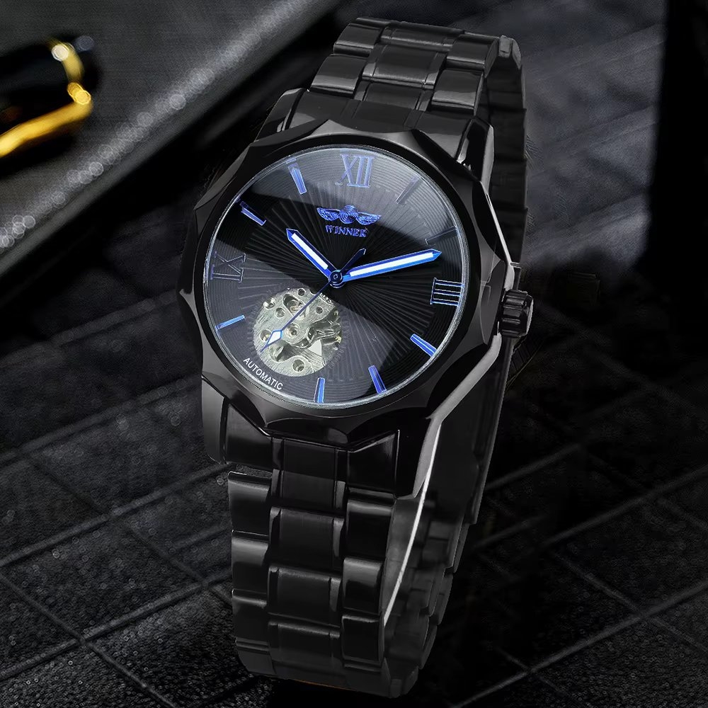 Ceas barbatesc Winner CS1728, automatic, otel inoxidabil, negru, cadran negru