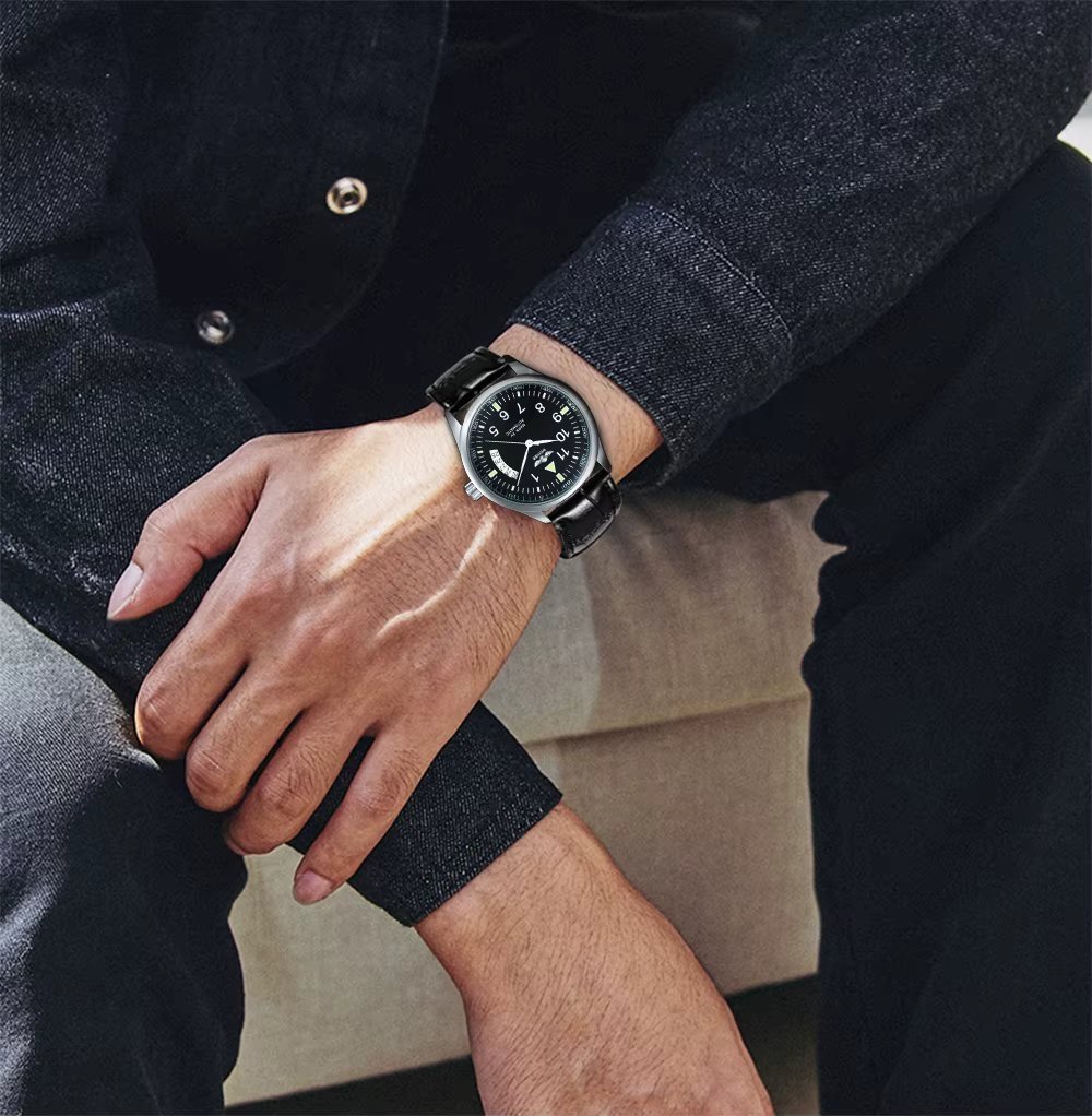 Ceas barbatesc Winner CS1730, automatic, piele naturala, negru, cadran negru - 1 | YEO