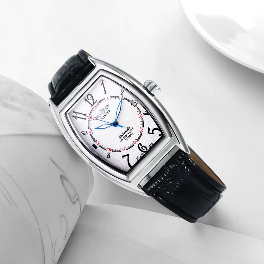 Ceas barbatesc Winner CS1758, automatic, piele naturala, negru, cadran alb - 1 | YEO