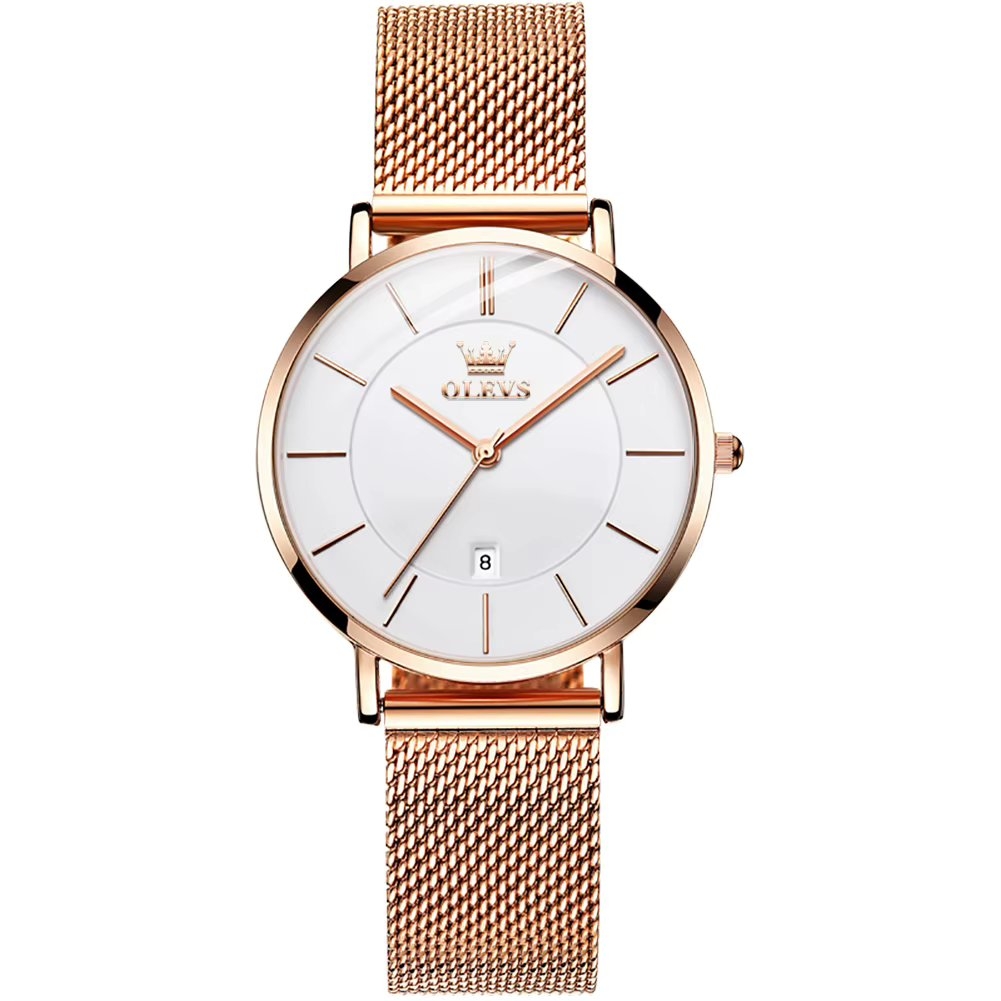 Ceas de dama Olevs CS1922, otel inoxidabil, rose gold, cadran alb