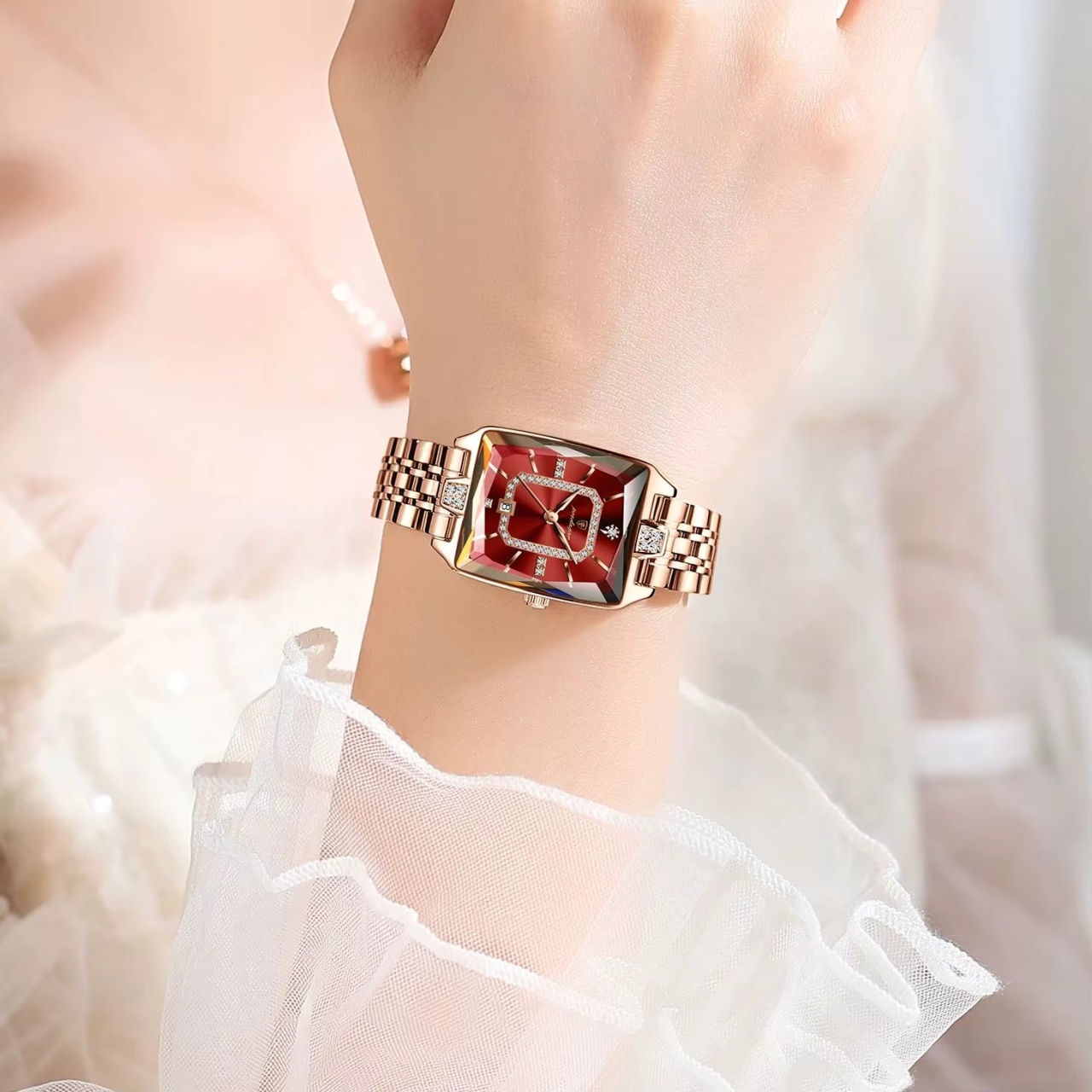 Ceas de dama Poedagar CS1909, otel inoxidabil, rose gold, cadran verde