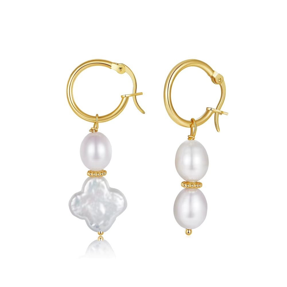 Cercei argint 925, JW1718, model asimetric cu perle, placati cu aur