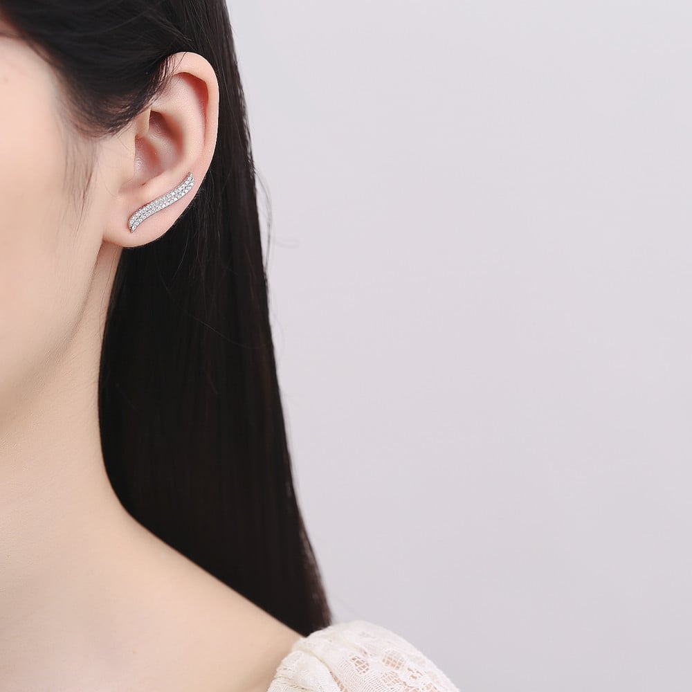 Cercei ear cuffs argint 925, JW675, model elegant, placat cu rodiu - 1 | YEO