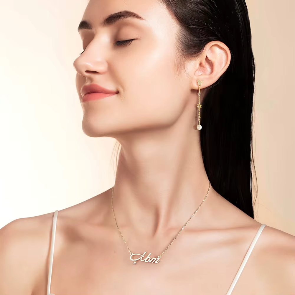 Cercei lungi argint 925, JW1730, model fluture, placati cu aur