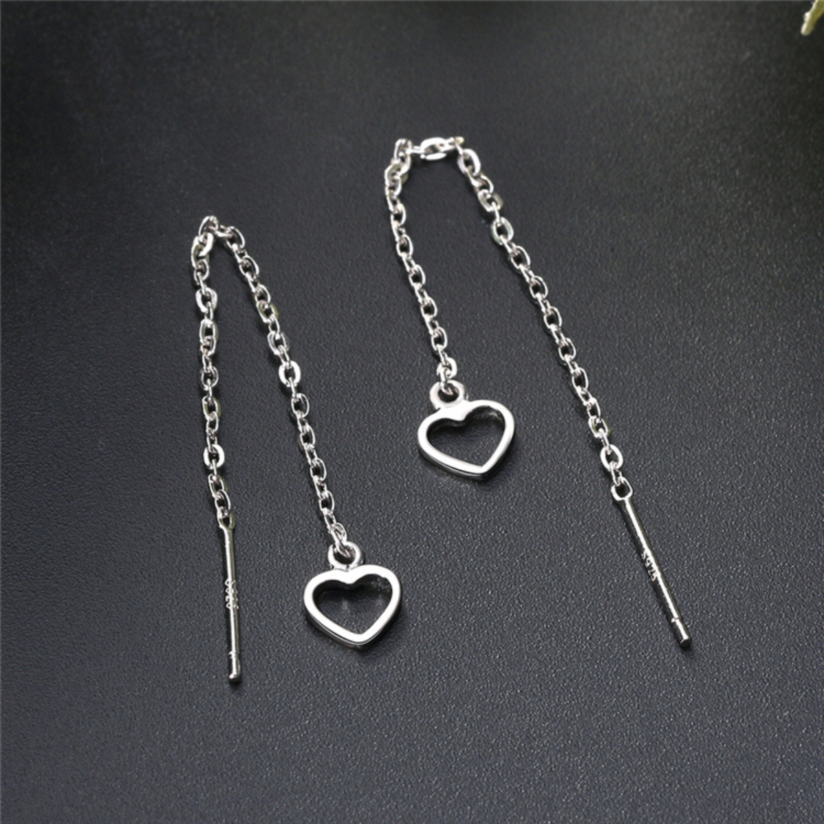 Cercei lungi argint 925, JW1802, model inimioara, placati cu rodiu