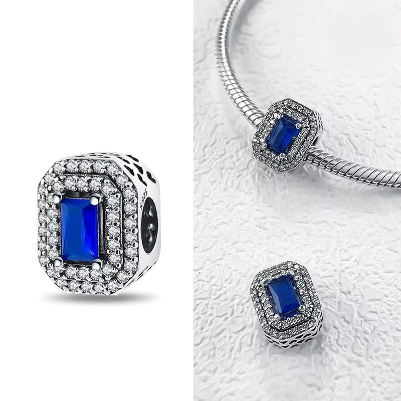 Charm/talisman argint 925, JW1192, model elegant cu piatra albastra, placat cu rodiu