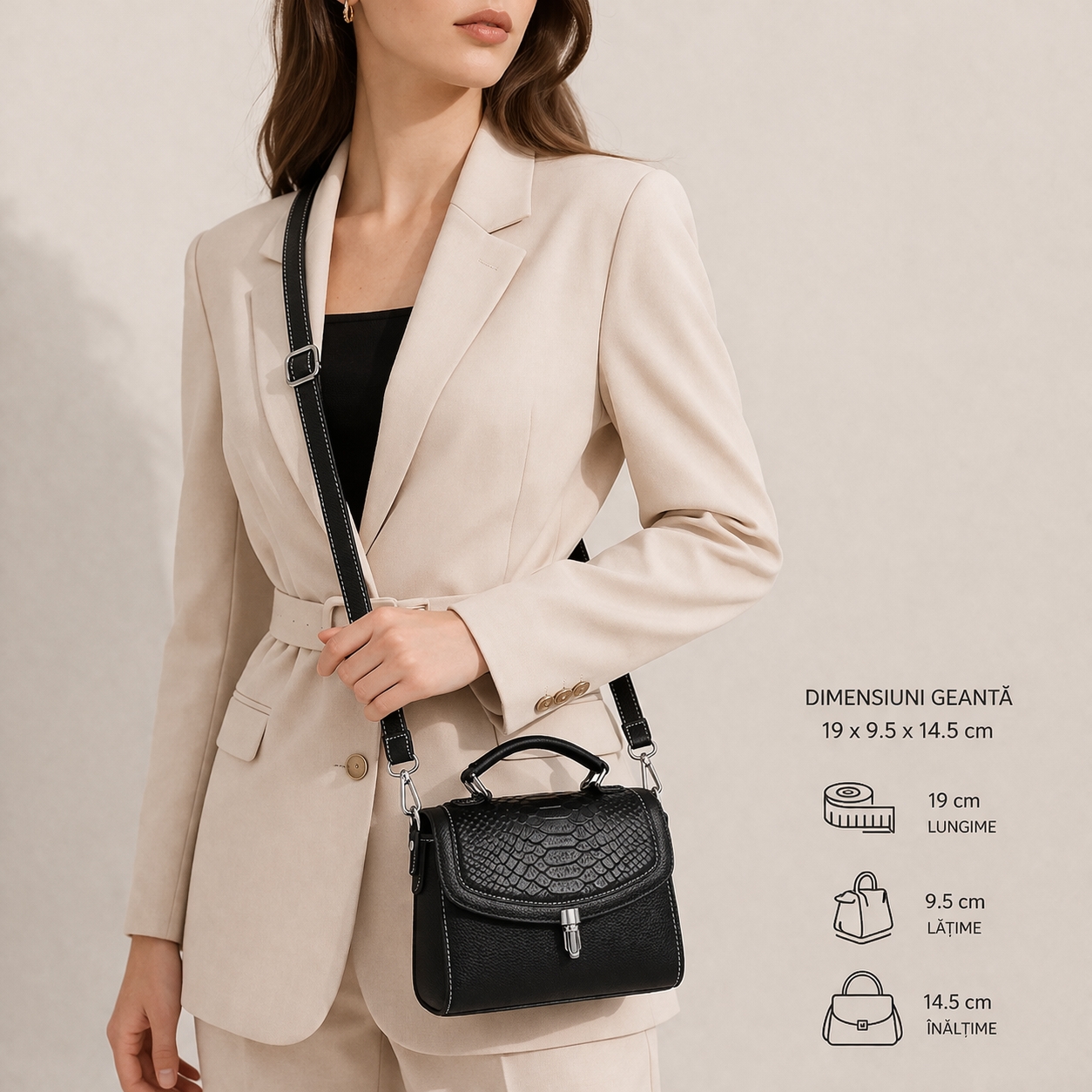 Geanta dama, Arina GT3115, piele naturala, Negru - imagine 2