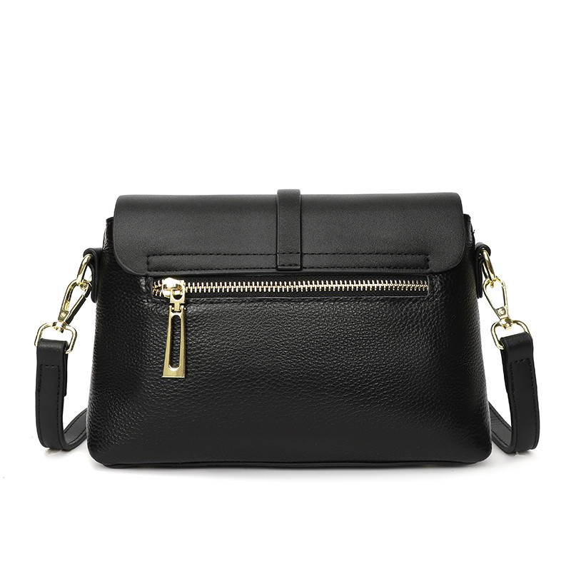 Geantă damă crossbody piele, clapetă cu capsă, curea lungă, crem cu maro — imaginea 5