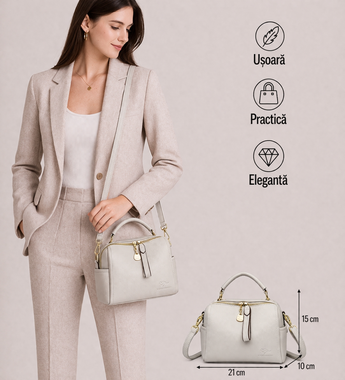 Geanta dama Maribella GT1882, model gri deschis - imagine 2