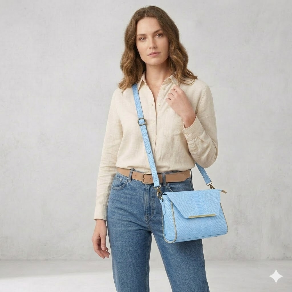 Geanta dama Nita GT1028, piele naturala, albastru deschis - imagine 2