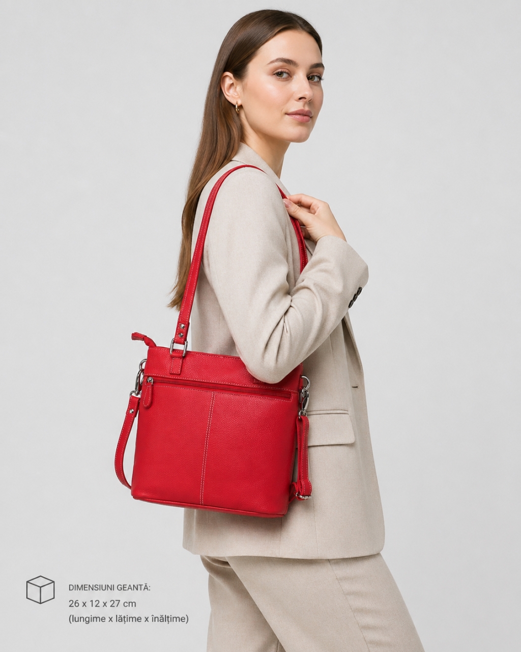 Geanta de dama, Anne GT3852, piele naturala, Rosu - imagine 2