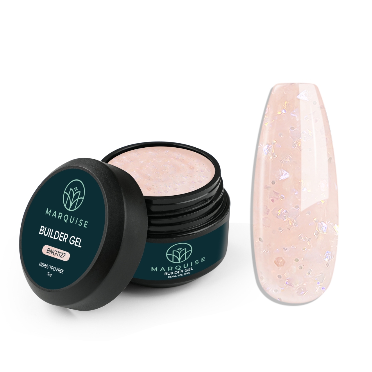 Gel UV Constructie Unghii HEMA/TPO FREE, Marquise, Glitter BNG1127, 30 g