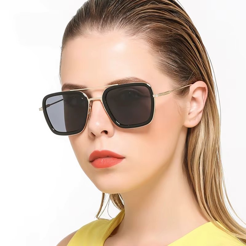 Ochelari de soare unisex, SG168, Alb/Auriu