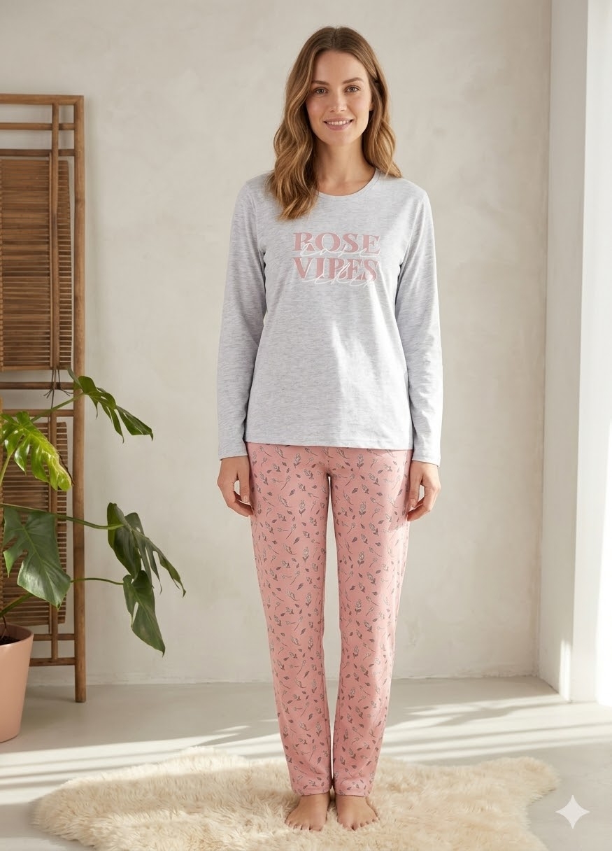 Pijama dama "Everyday", din bumbac, doua piese, 14900, Gri/Roz