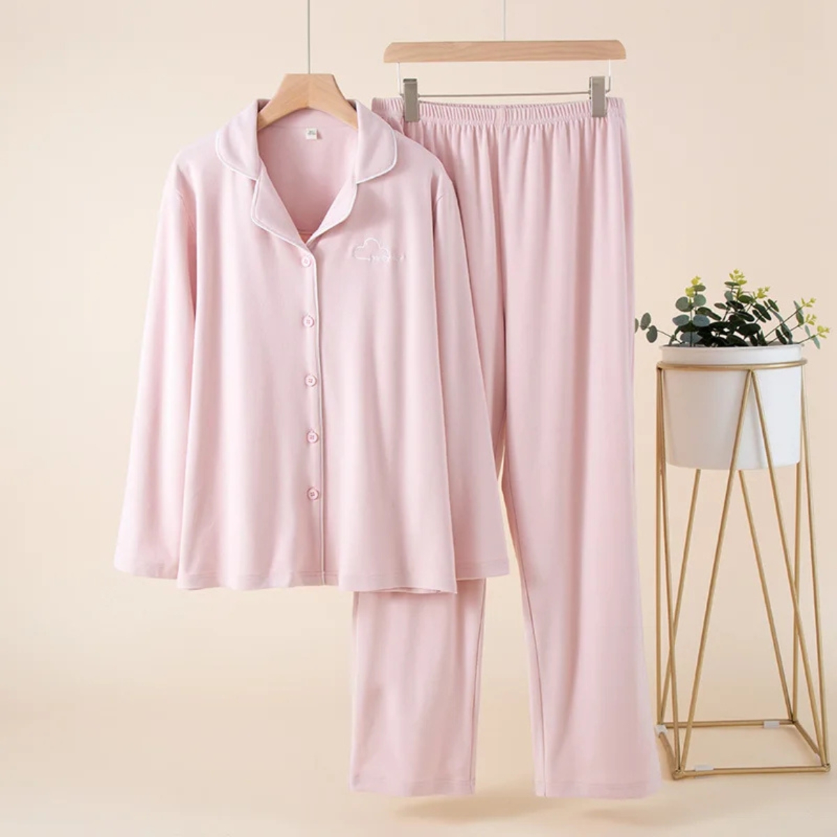 Pijama dama "Happy Day" din doua piese, PJ002, Roz Pudrat