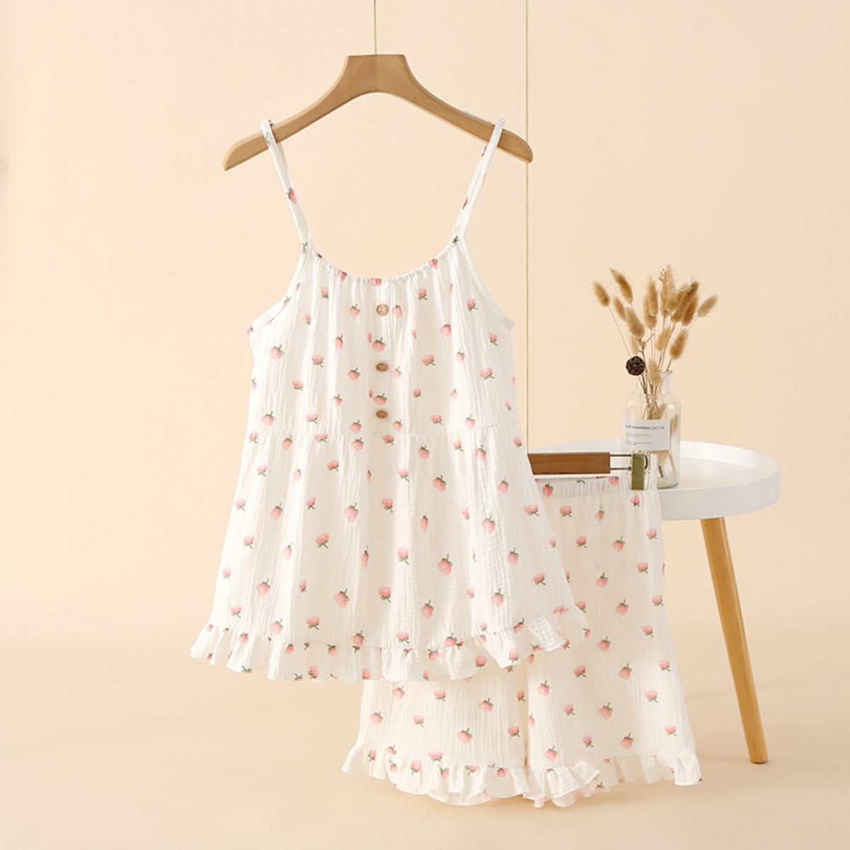 Pijama dama "Sweet Strawberry" din doua piese, PJ026, Alb - Rosu