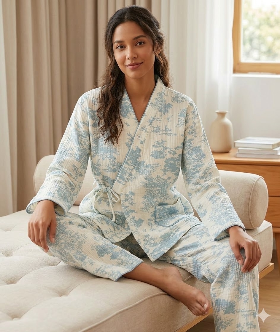 Pijama dama "Velvet Calm" din doua piese, PJ035, Albastru