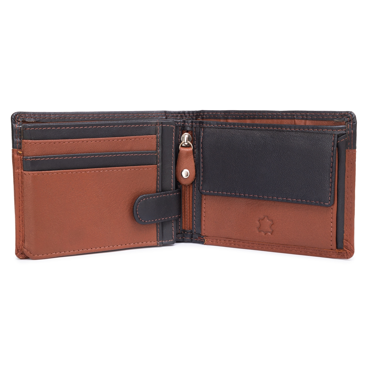 Portofel barbati Ronno, Aziel PT1472, piele naturala, Maro/Negru - imagine 4