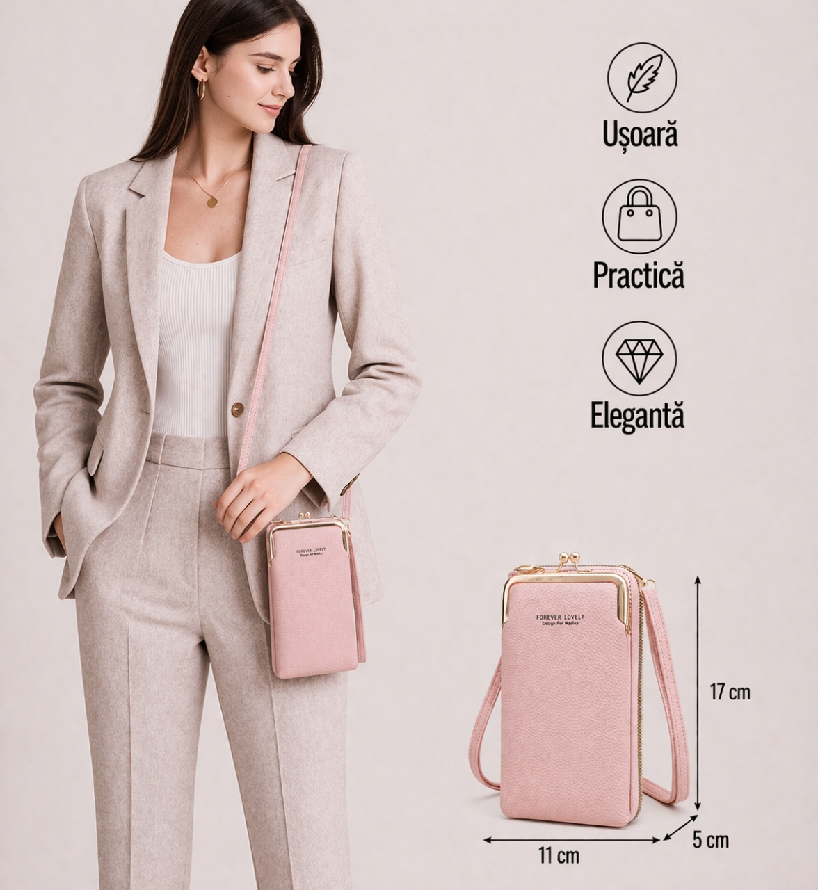 Portofel tip geanta, Angela PT795, model roz - imagine 2