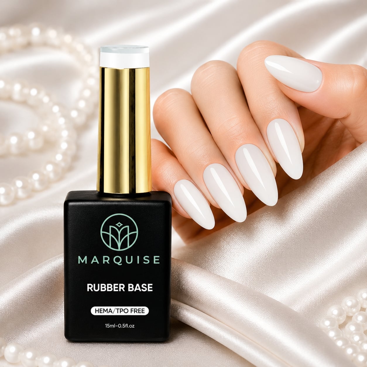 Rubber base gel unghii, HEMA și TPO free, alb lăptos, 15 ml, Marquise CBB003 — imaginea 2