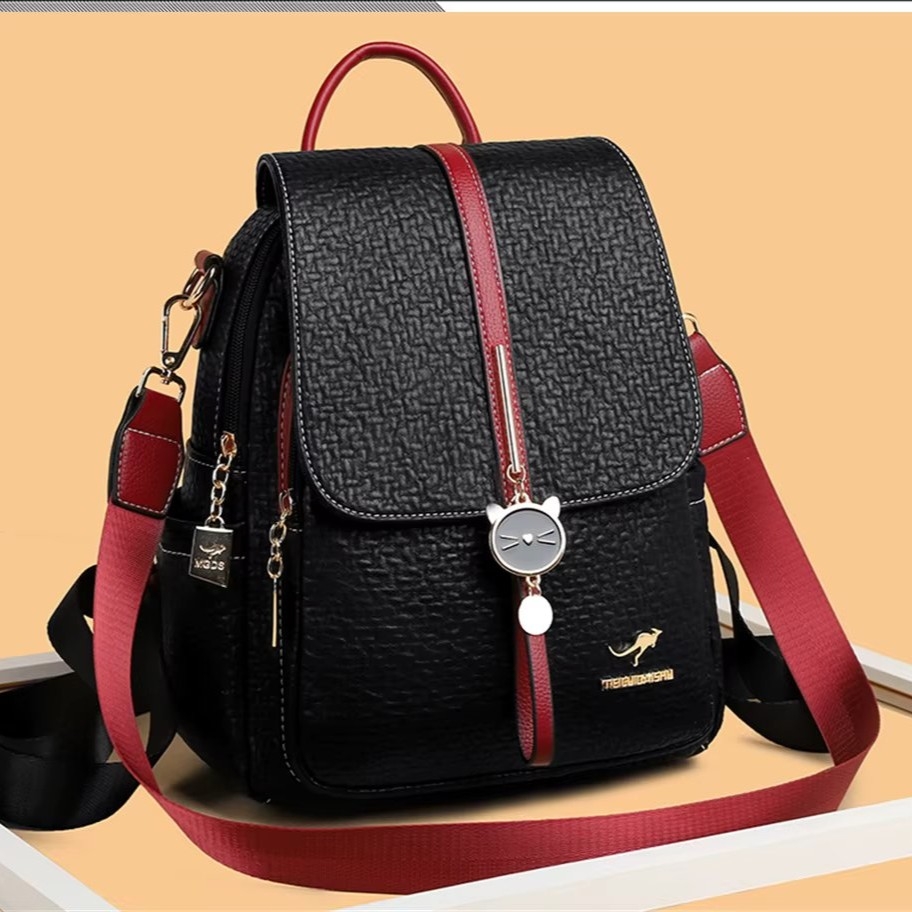Rucsac dama, Iliris GT3605, Negru/Rosu - 2 | YEO