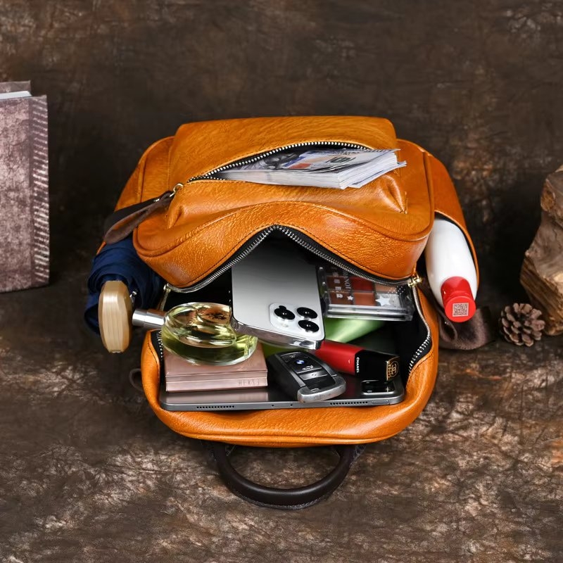Rucsac dama, Saelis GT3340, piele naturala, Cognac