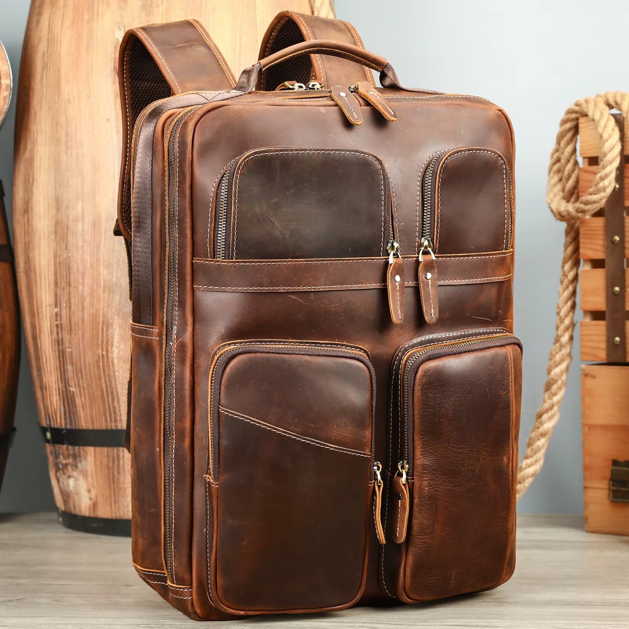 Rucsac pentru barbati, Caian GT3329, piele naturala, Maro - 1 | YEO