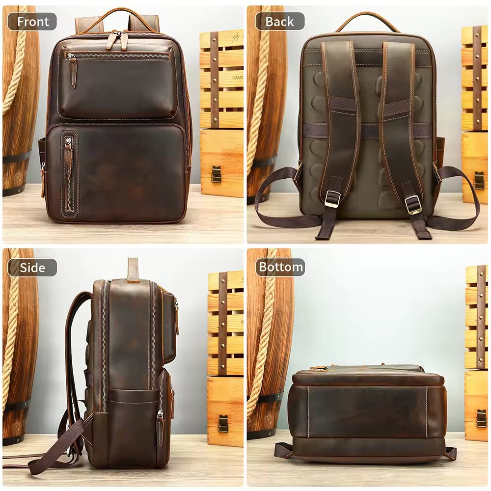 Rucsac pentru barbati, Mael GT3327, piele naturala, Maro - 2 | YEO