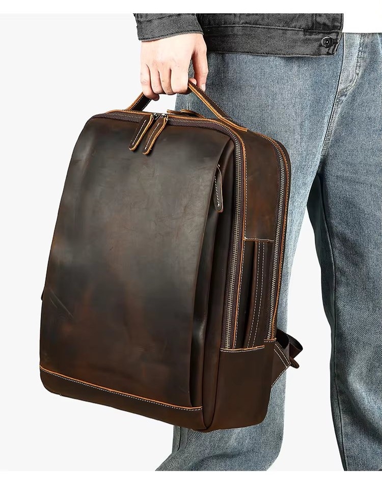 Rucsac pentru barbati, Sylas GT3319, piele naturala, Maro inchis - 3 | YEO