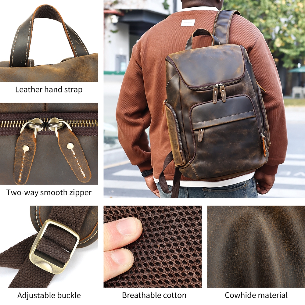 Rucsac pentru barbati, Velian GT3328, piele naturala, Maro