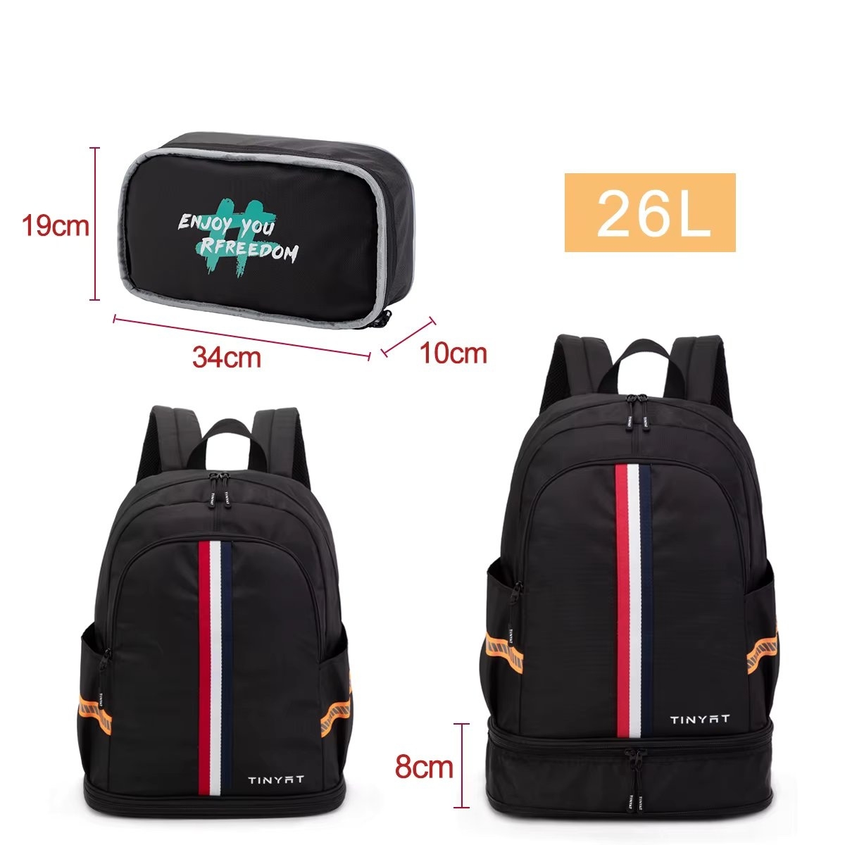 Rucsac pliabil unisex, Maeron GT3759, port USB, Negru - 2 | YEO