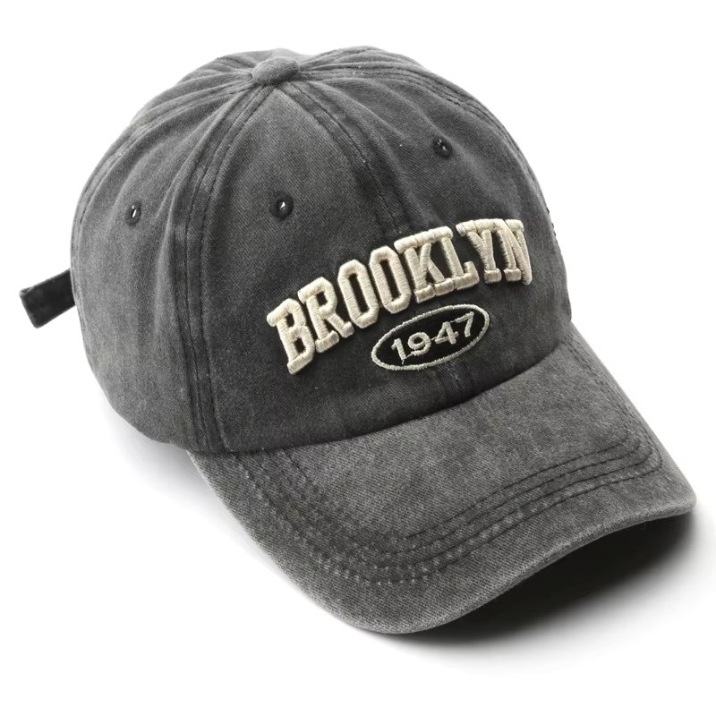 Șapcă baseball bărbați, bumbac spălăcit, broderie Brooklyn 1947, gri închis — imaginea 4