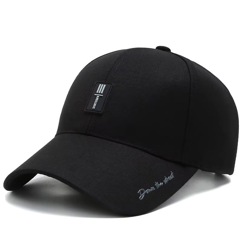 Șapcă baseball bărbați, cozoroc curbat, etichetă aplicată și broderie, negru