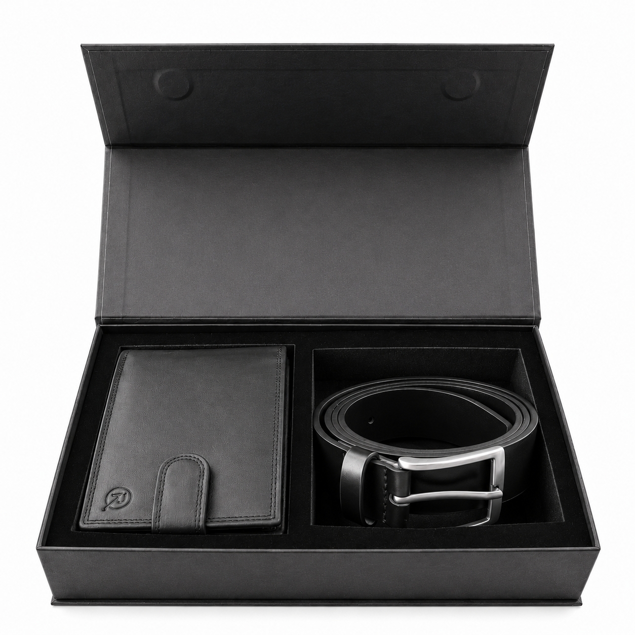 Set cadou pentru barbati, Portofel + Curea, piele naturala, model elegant, SET40, Negru