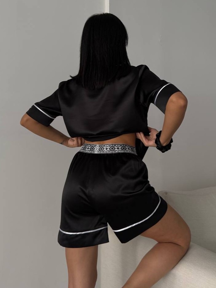 Set pijama dama din doua piese, cu nasturi – 2500190, Negru - imagine 5