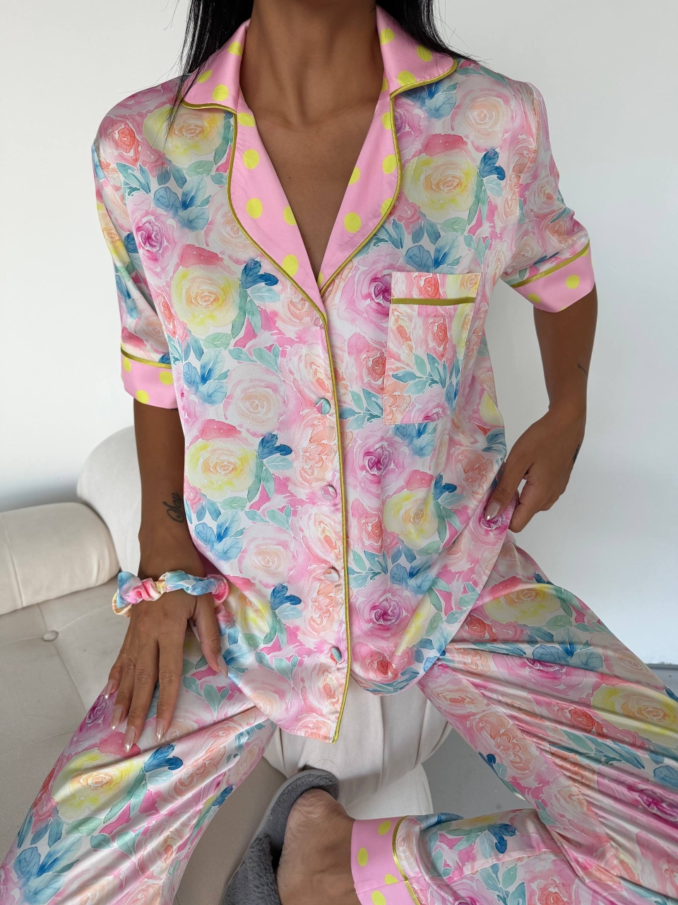 Set pijama dama din doua piese, cu nasturi – 2500374, Sunny Roses - imagine 7