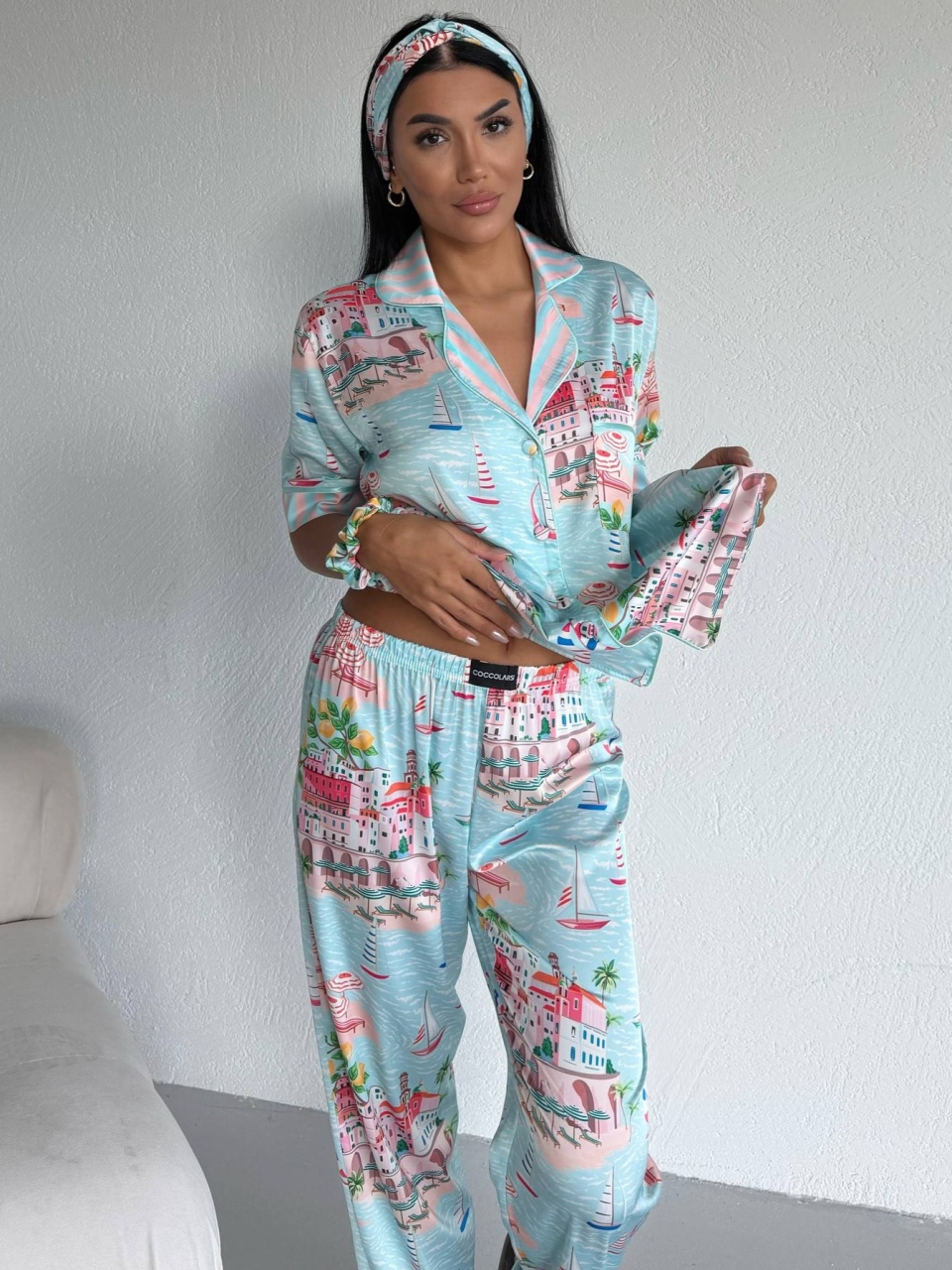 Set pijama dama din doua piese, cu nasturi – 2500384, Summer Riviera