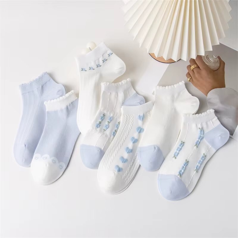 Sosete pentru dama, SS0196, Albastru/Alb, marime universala - 1 | YEO