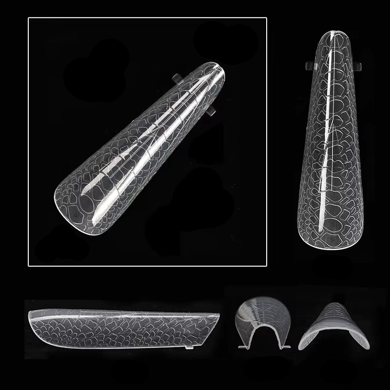 Tipsuri unghii reutilizabile, formă stiletto, model piele de șarpe, transparente, 120 buc — imaginea 3