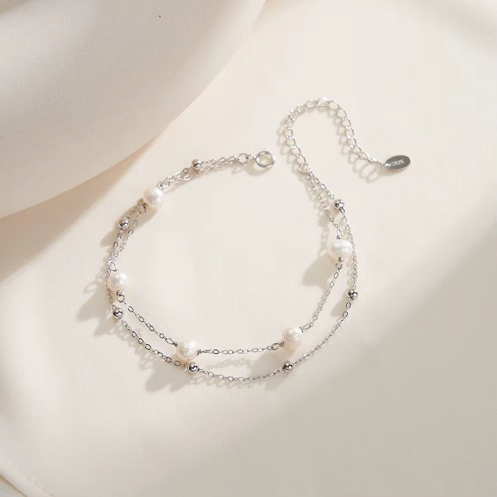 Bratara din argint 925 pentru dama, JW1551, model dublu cu perle, placata cu rodiu - 1 | YEO