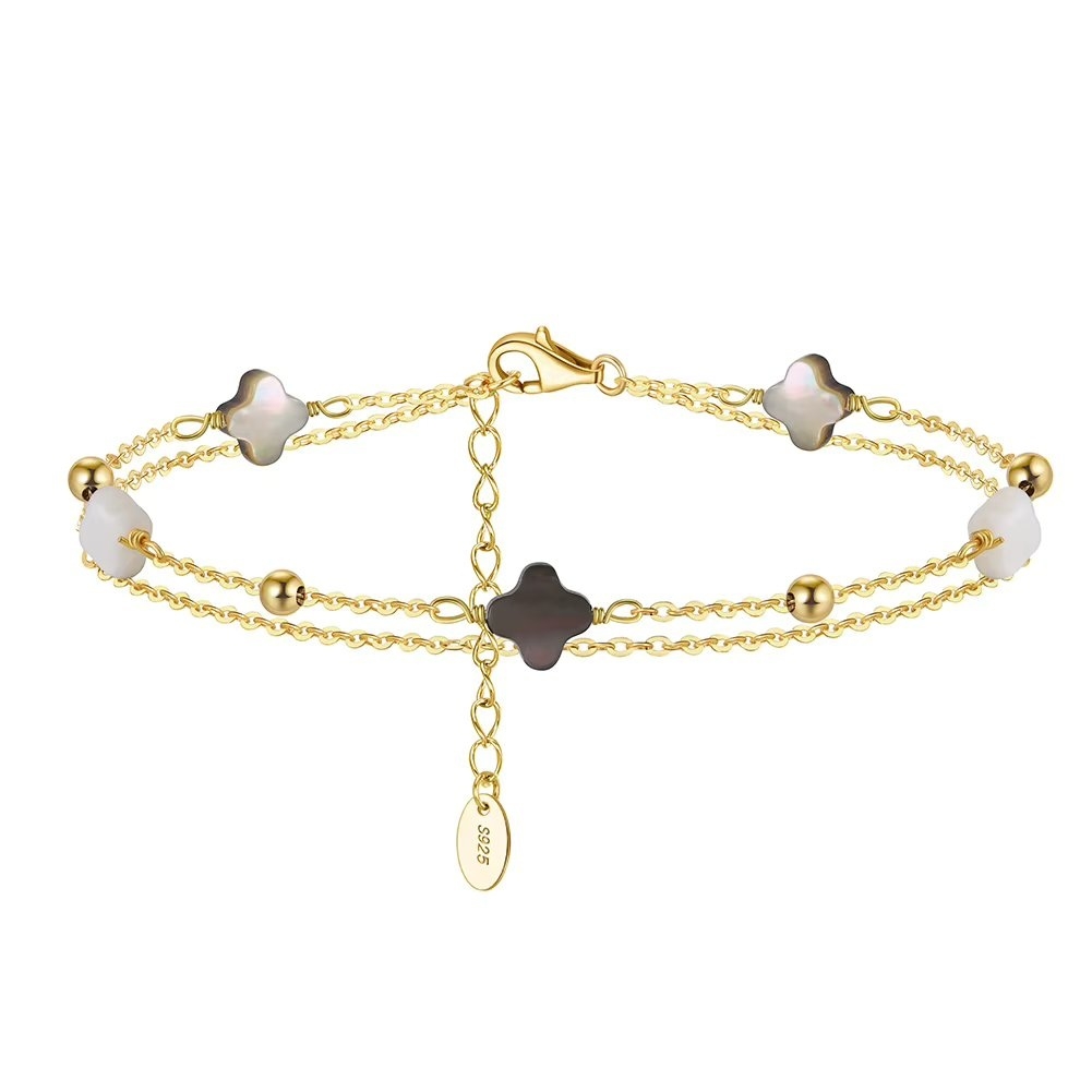 Bratara dubla din argint 925 pentru dama, JW1688, model trifoi, placata cu aur