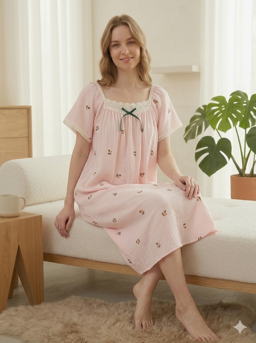 Camasa de noapte "Calm Night" din bumbac, PJ027, Roz