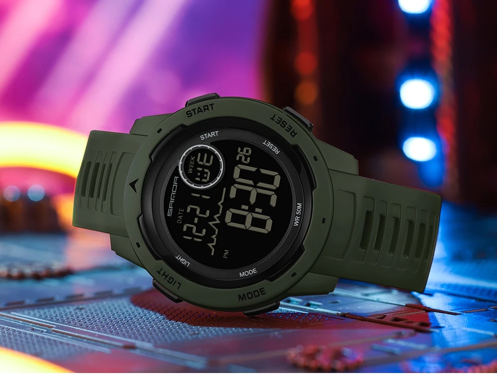 Ceas barbatesc digital Samda CS1760, silicon, verde, cadran negru
