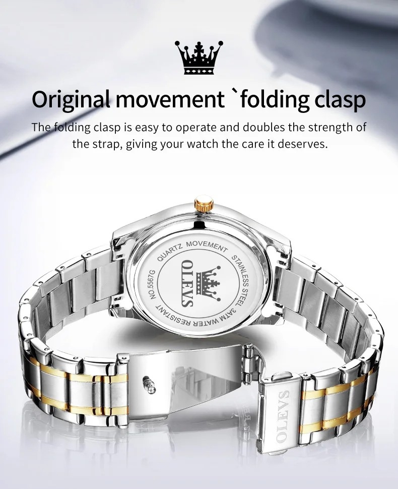 Ceas brbatesc Olevs CS1535, otel inoxidabil, argintiu-auriu, cadran alb - imagine 6