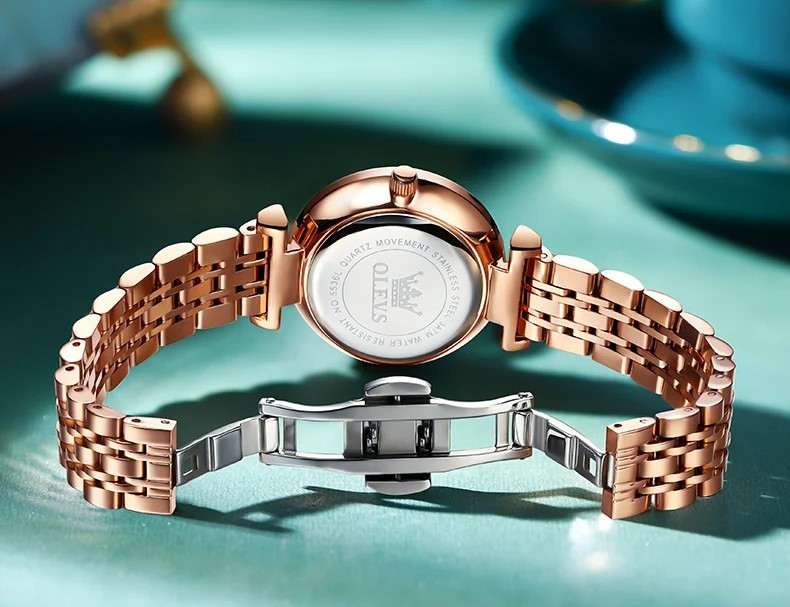 Ceas damă Olevs, oțel inoxidabil, cadran verde fațetat, rose gold CS1647 — imaginea 3