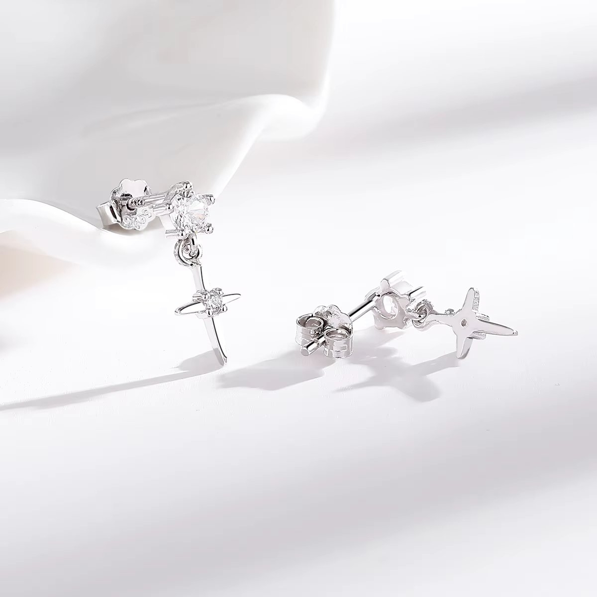 Cercei argint 925, JW1615, model cruce, placati cu rodiu
