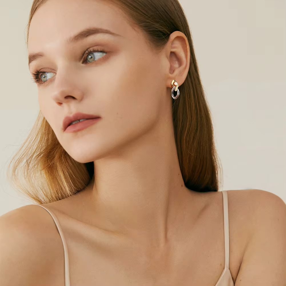 Cercei argint 925, JW1729, model lant, placati cu aur