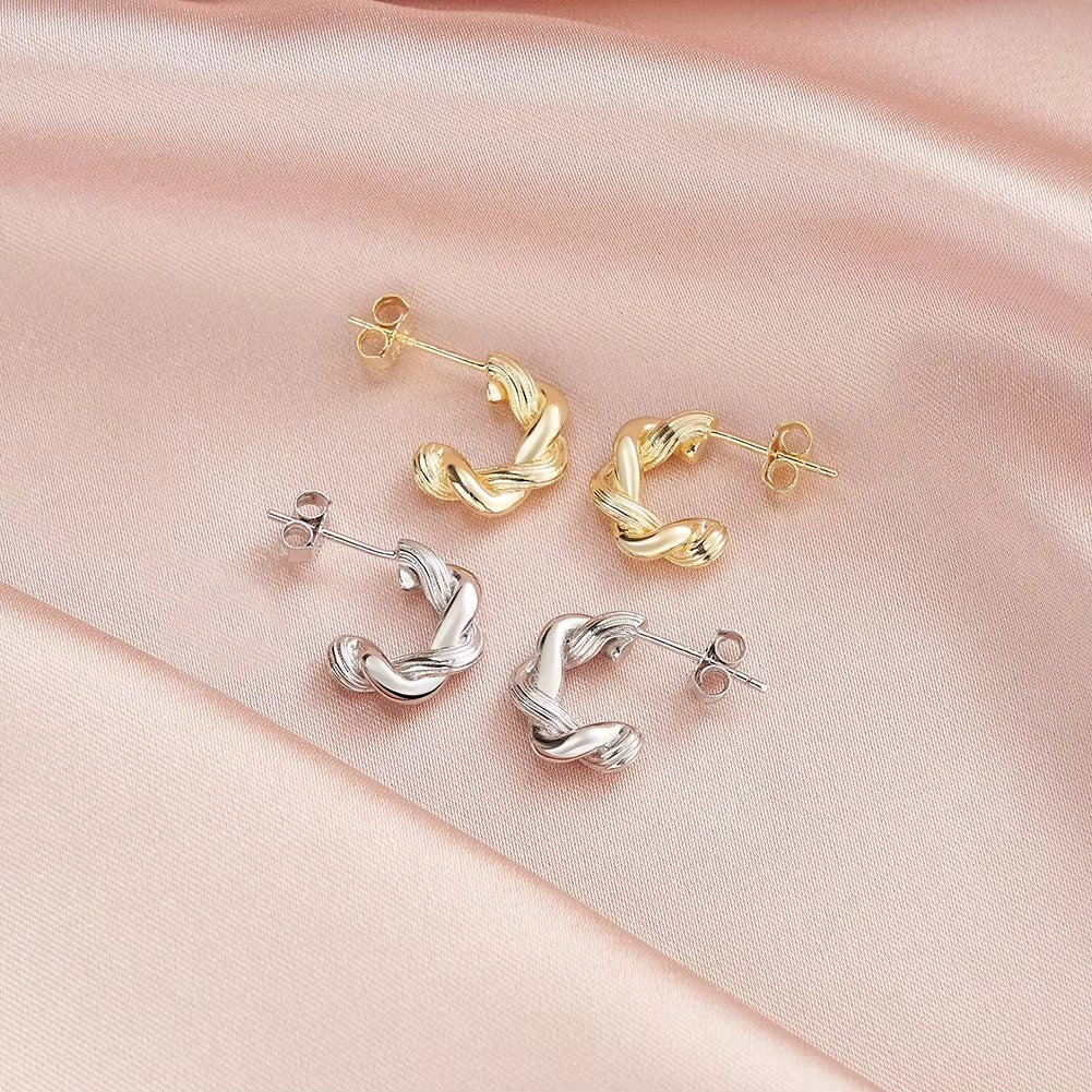 Cercei argint 925, JW1755, model impletit, placati cu aur